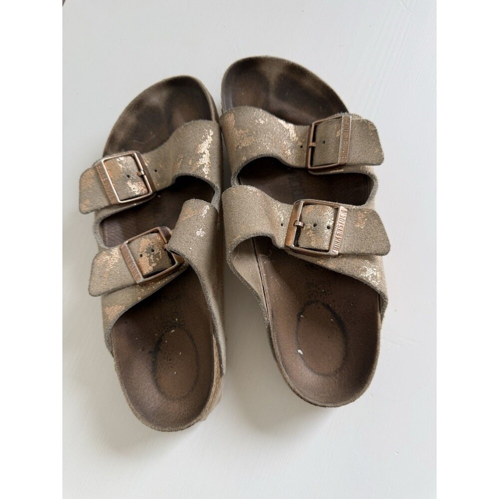 ✿ Birkenstock Arizona Metallic Taupe Suede Sandals EU 37 US 6.5 Women Shoes EU